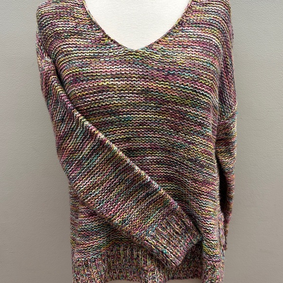 For The Republic Sweaters - For The Republic Multicolor Rainbow V-Neck Sweater